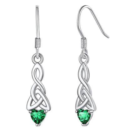 Sterling Silver Celtic Knot Dangle Earrings With April Birthstone Diamond BIRTHSTONES JEWELRY