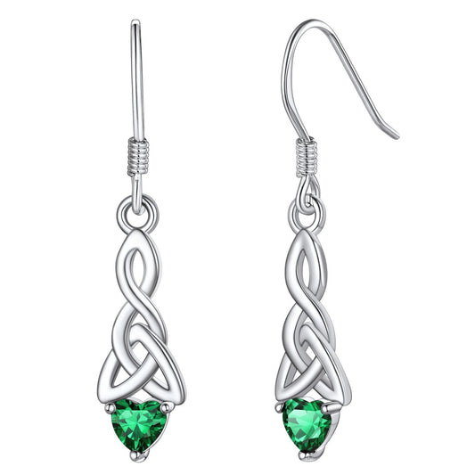 Sterling Silver Celtic Knot Dangle Earrings With April Birthstone Diamond BIRTHSTONES JEWELRY
