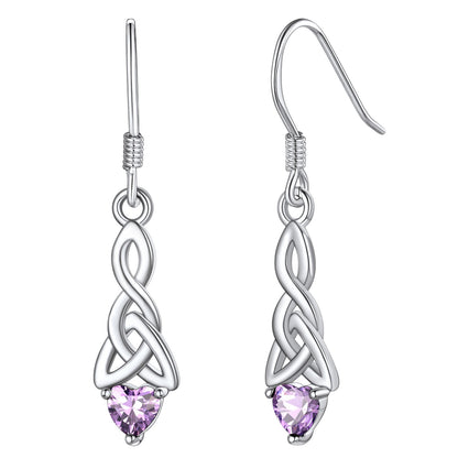 Sterling Silver Celtic Knot Dangle Earrings With April Birthstone Diamond BIRTHSTONES JEWELRY