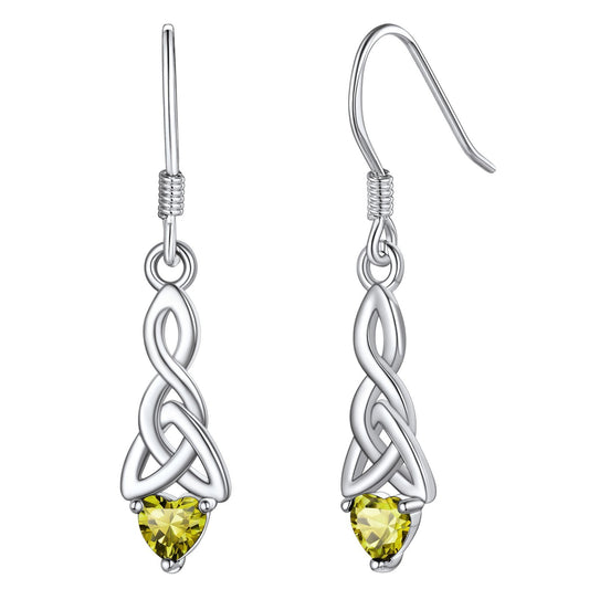Sterling Silver Celtic Knot Dangle Earrings With April Birthstone Diamond BIRTHSTONES JEWELRY