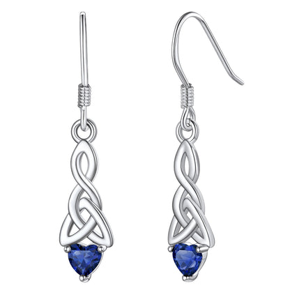 Sterling Silver Celtic Knot Dangle Earrings With April Birthstone Diamond BIRTHSTONES JEWELRY