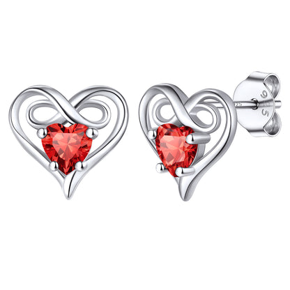 Birthstone Infinity Love Heart Earrings Studs in 925 Sterling Silver