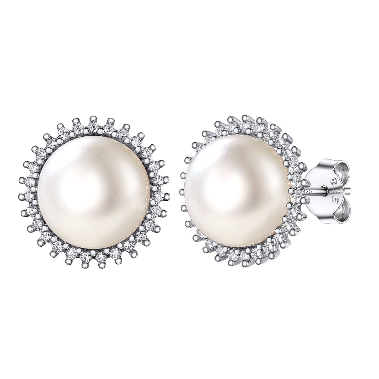 Sterling Silver Pearl Cubic Zirconia Stud Earrings