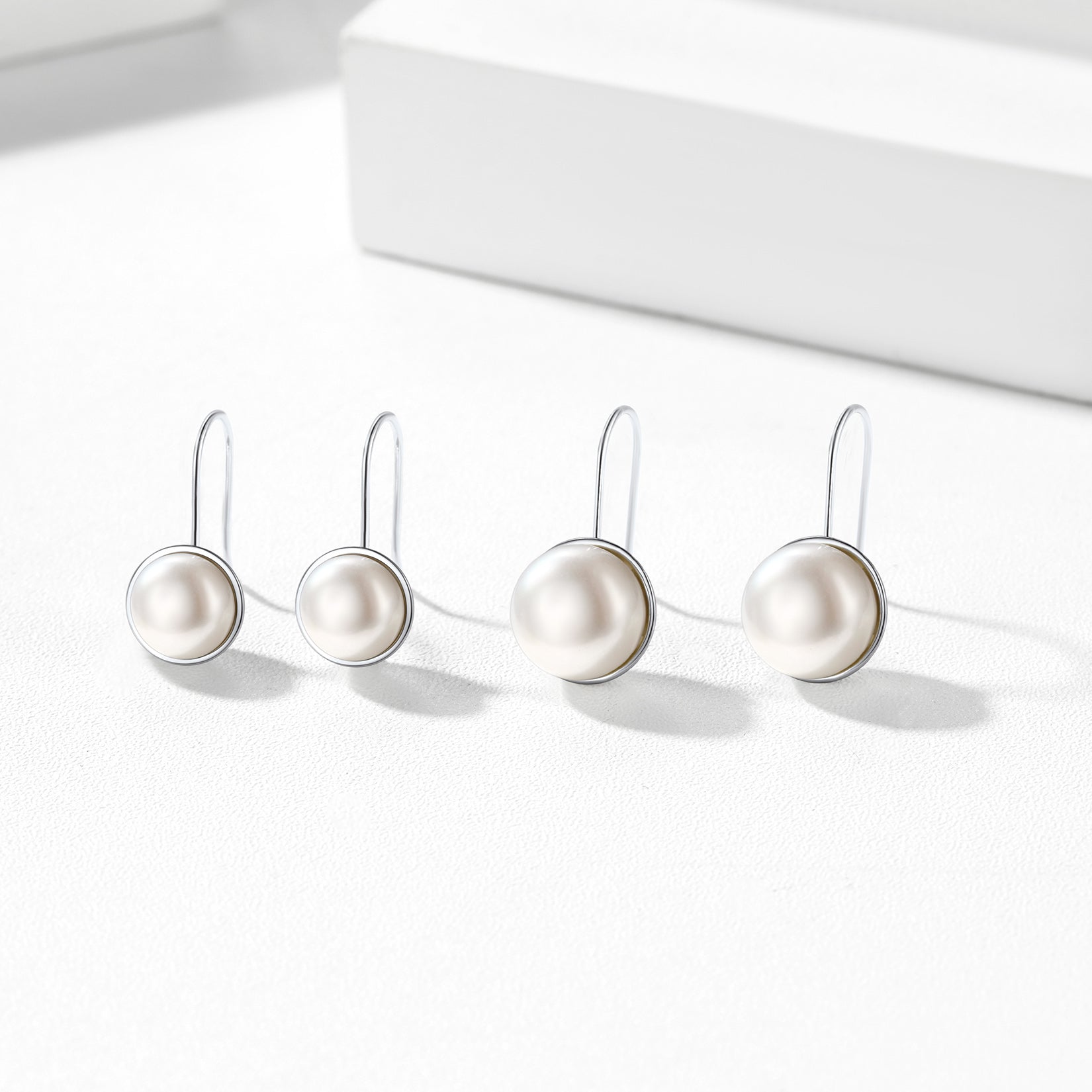 Sterling Silver Fish Hook Pearl Earrings for Women, 10mm