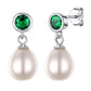 Boucles d'oreilles pendantes en argent sterling avec pierre de naissance ronde et perles pour femme