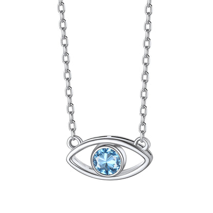 Sterling Silver Birthstone Evil Eye Necklace For Women