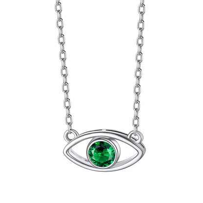 Sterling Silver Birthstone Evil Eye Necklace For Women