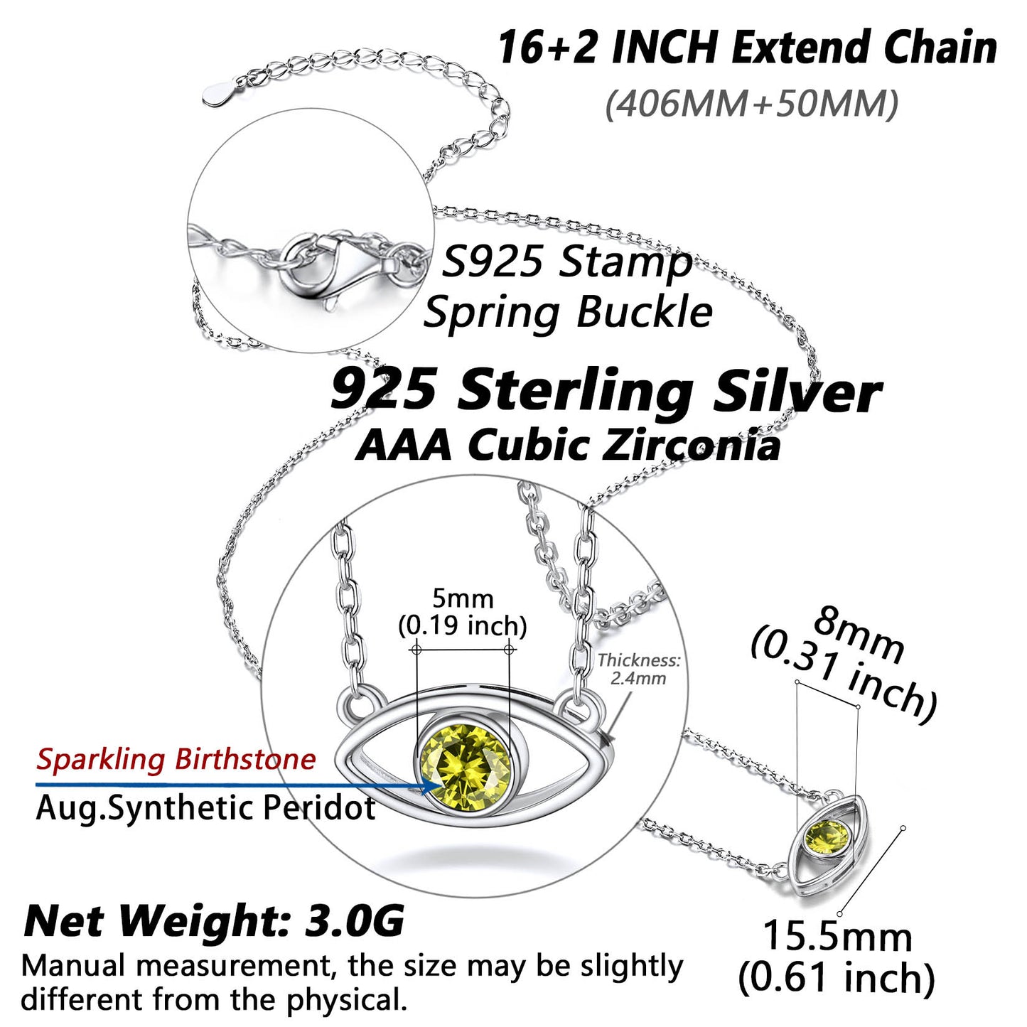 Sterling Silver Birthstone Evil Eye Necklace For Women