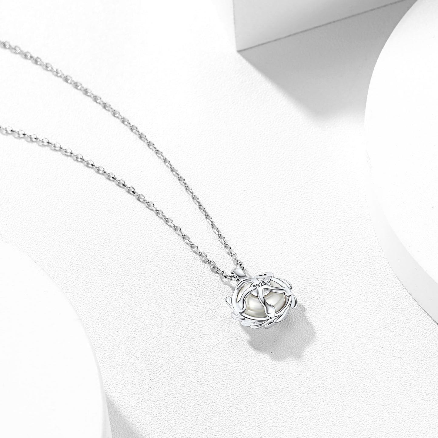 Sterling Silver Olive Leaf Pearl Pendant Necklace