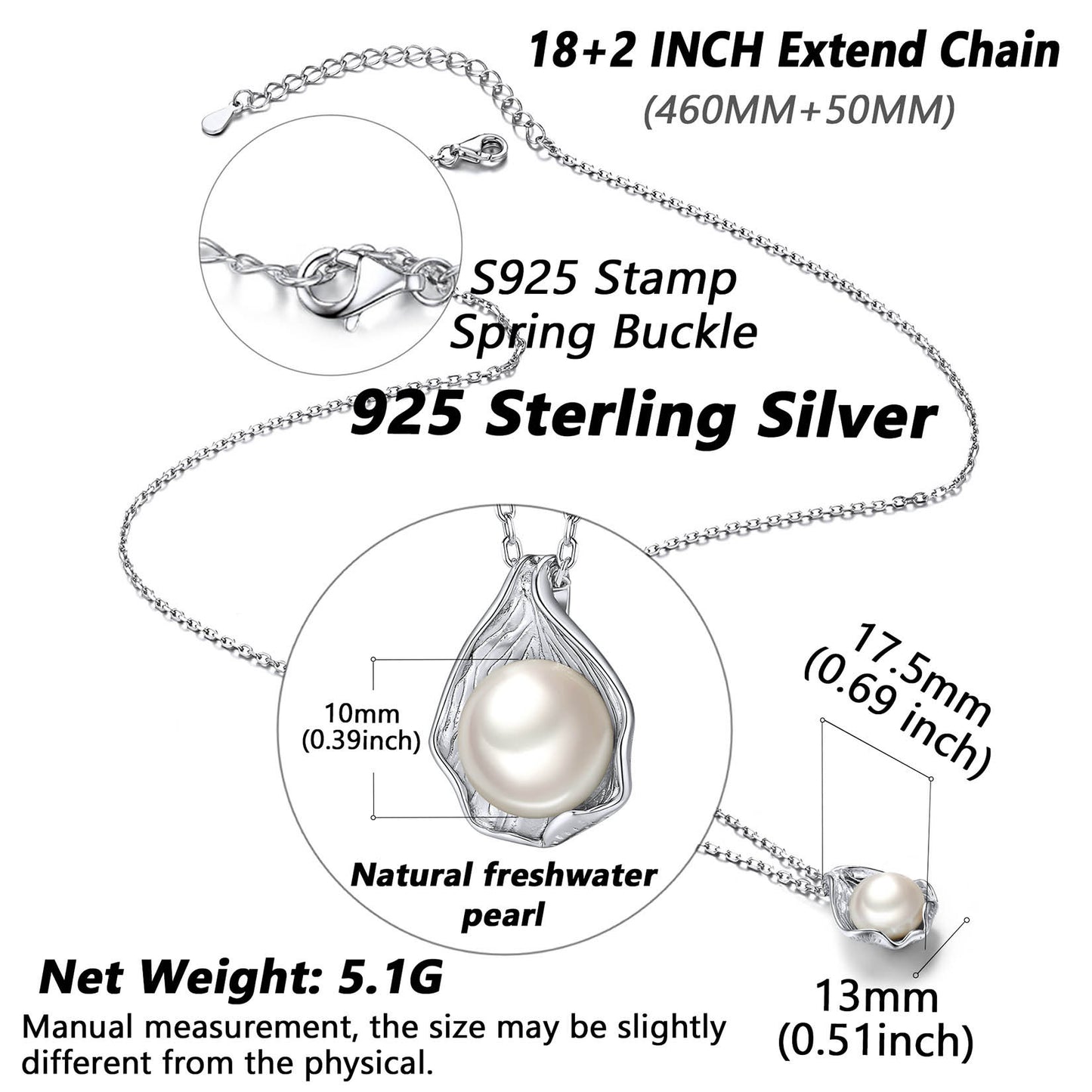Sterling Silver Shell Pearl Pendant Necklace For Women