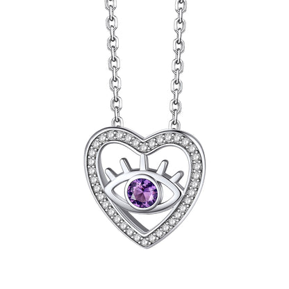 Sterling Silver Evil Eye Heart Birthstone Necklace For Women