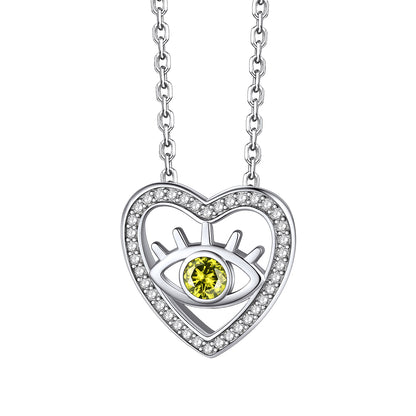 Sterling Silver Evil Eye Heart Birthstone Necklace For Women