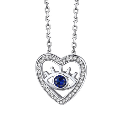 Sterling Silver Evil Eye Heart Birthstone Necklace For Women