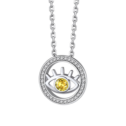 Sterling Silver Evil Eye Round Birthstone Necklace For Women