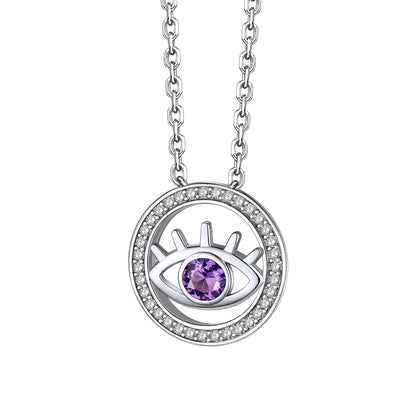 Sterling Silver Evil Eye Round Birthstone Necklace For Women