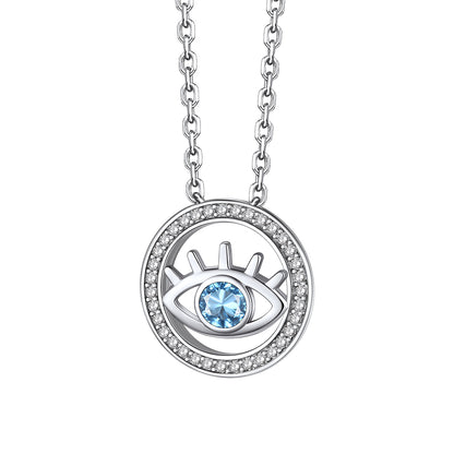 Sterling Silver Evil Eye Round Birthstone Necklace For Women