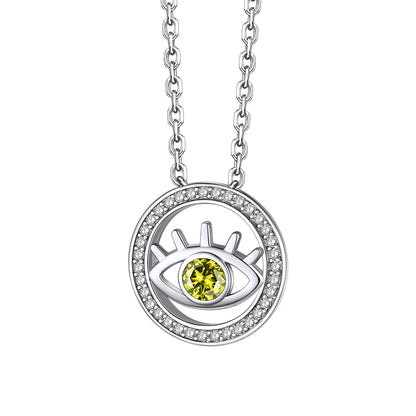 Sterling Silver Evil Eye Round Birthstone Necklace For Women