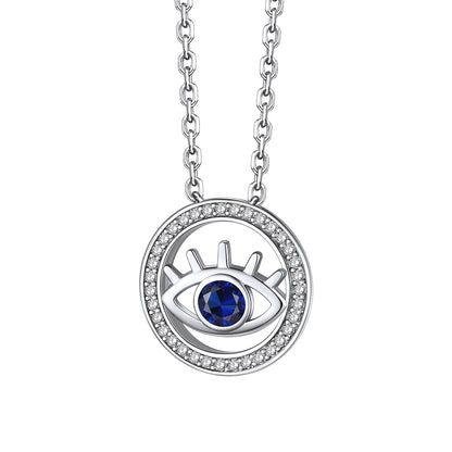 Sterling Silver Evil Eye Round Birthstone Necklace For Women