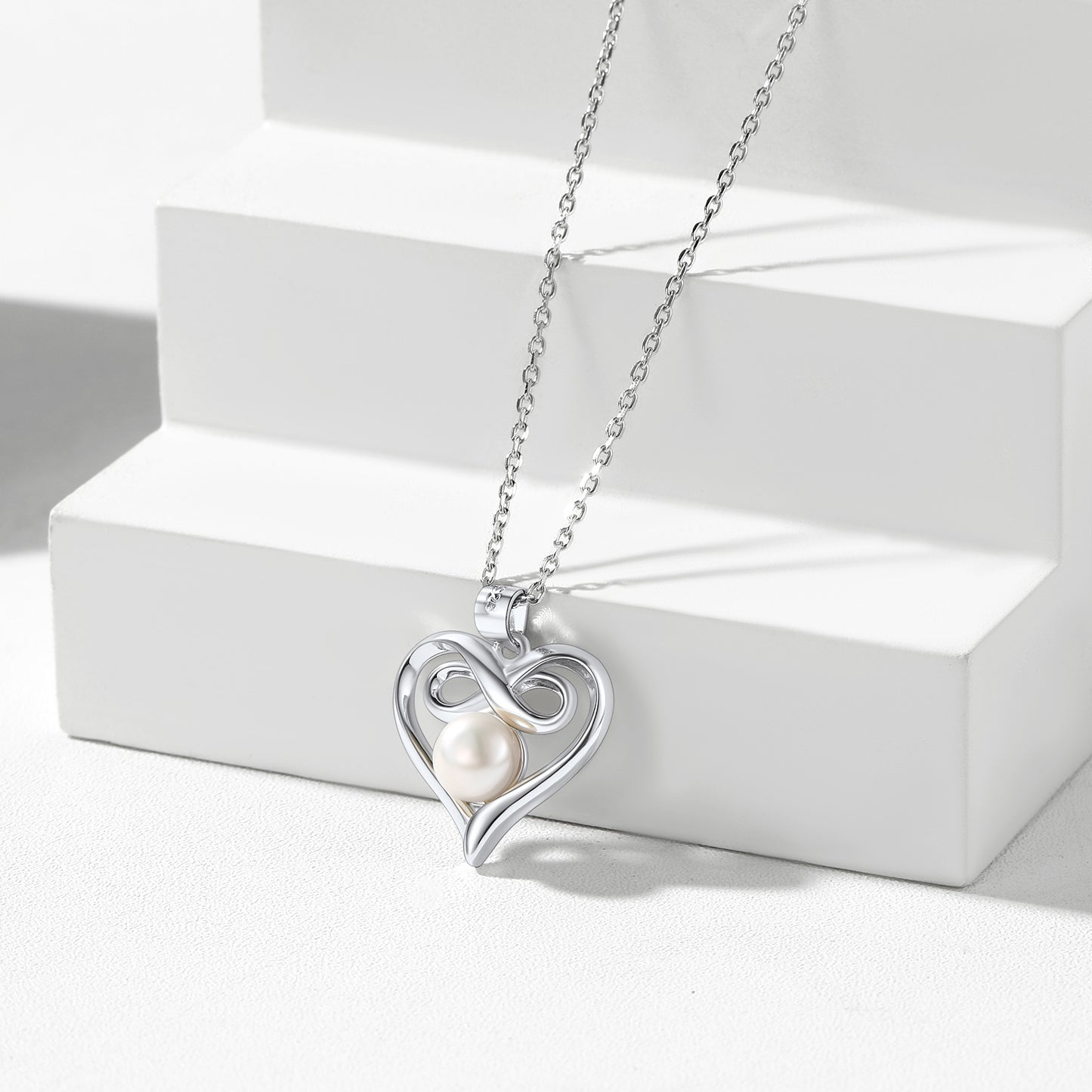 Sterling Silver Heart Infinity Pearl Pendant Necklace