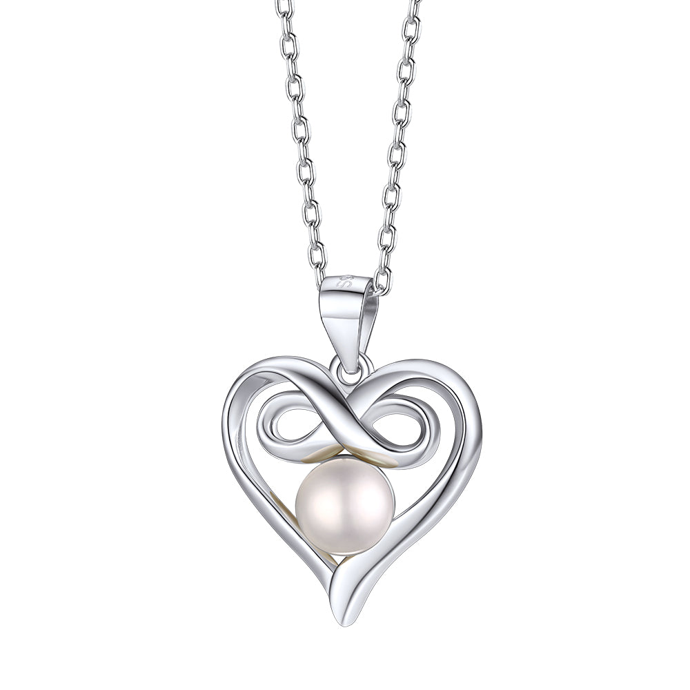 Collier avec pendentif en forme de cœur et de perles infinies en argent sterling