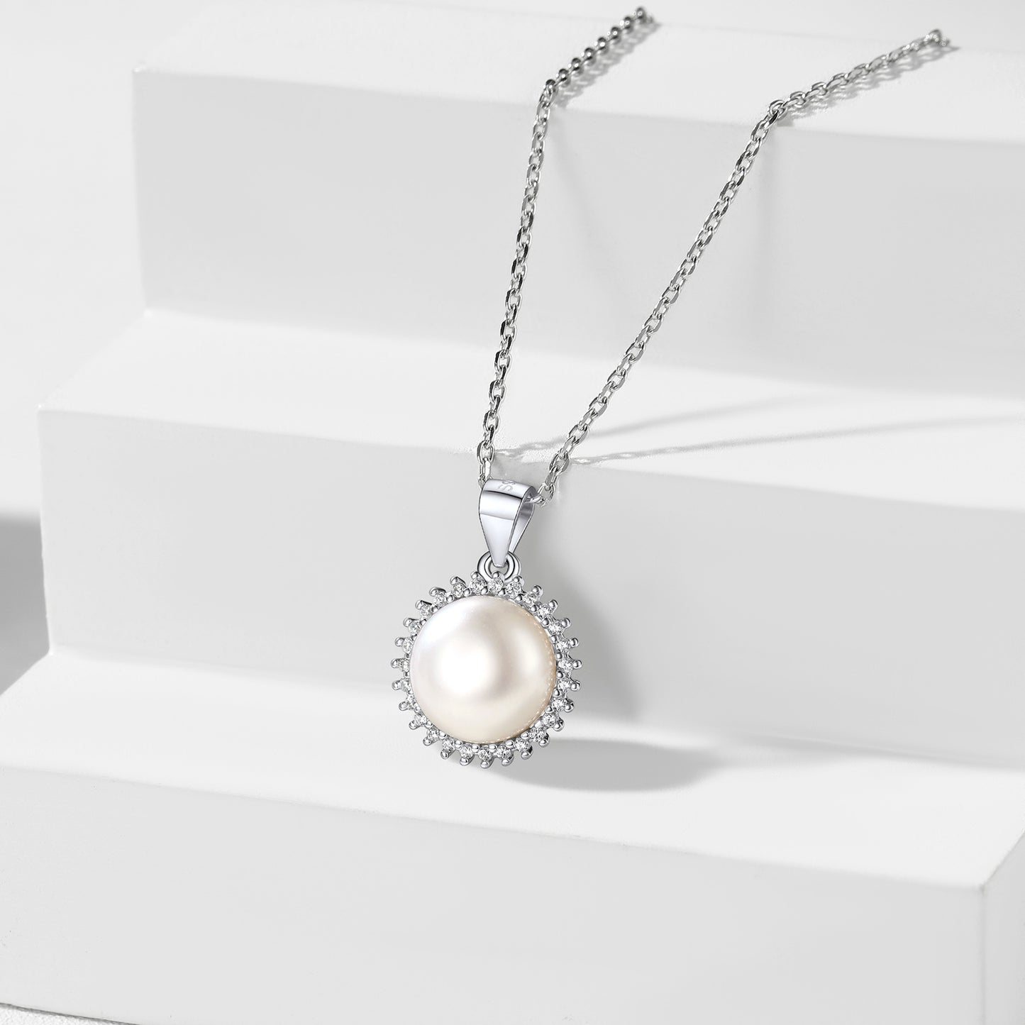 Collier pendentif perle en argent sterling et zircone cubique
