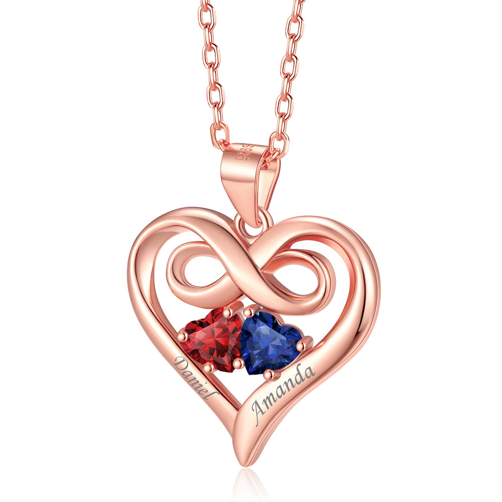 Heart necklace clearance with two birthstones