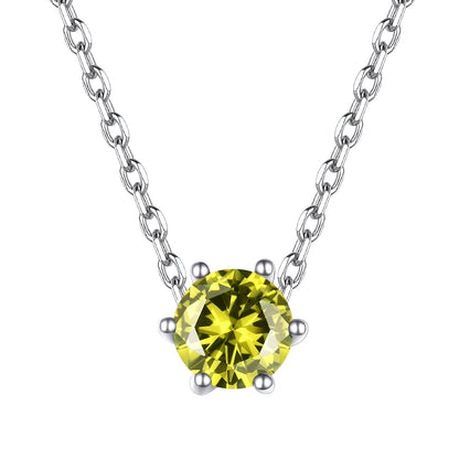 A sterling silver round cut August birthstone pendant necklace , attached to a delicate cable chain.